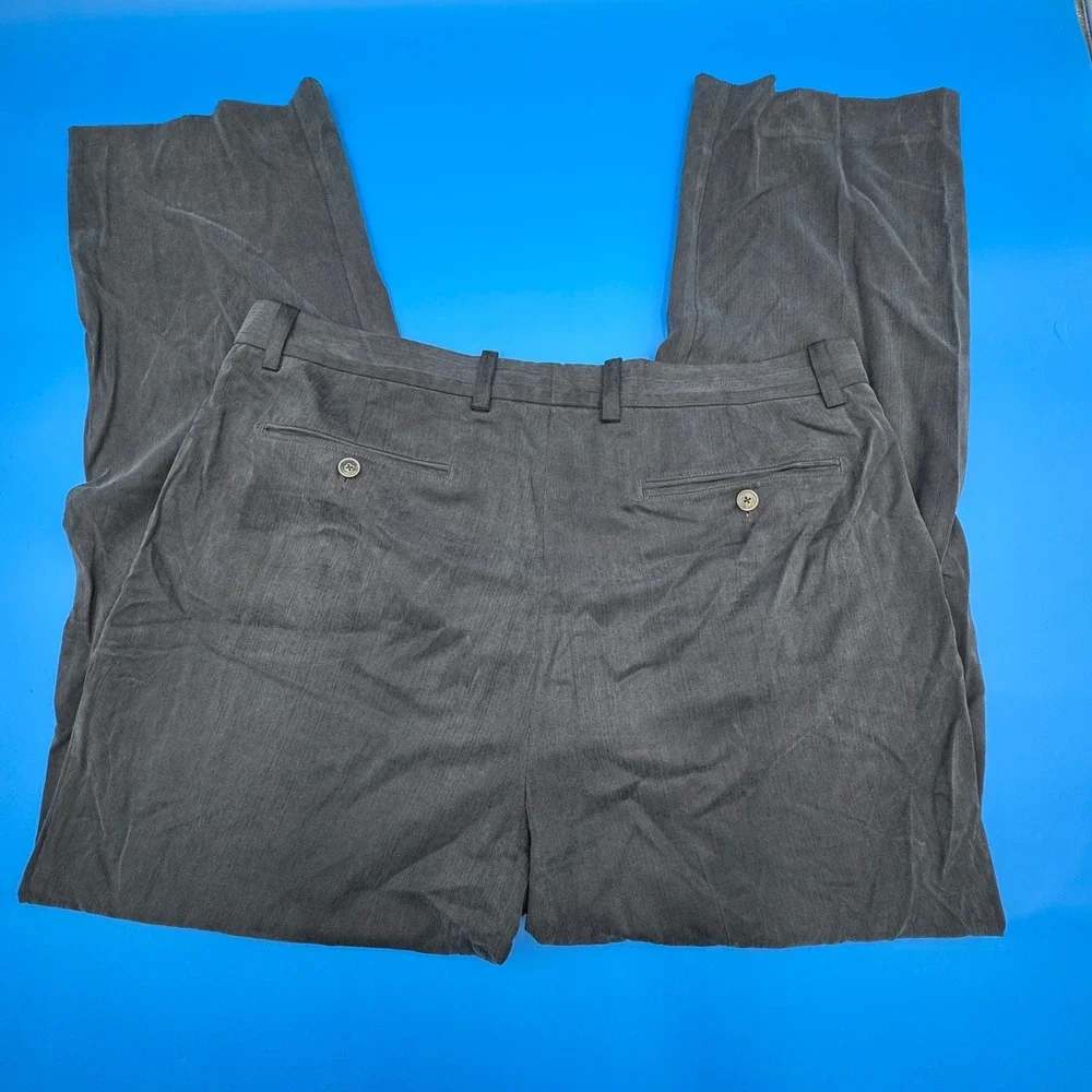 Tommy Bahama Mens 38x34 Silk Bamboo Pleated Dress Pants Charcoal Gray Trousers